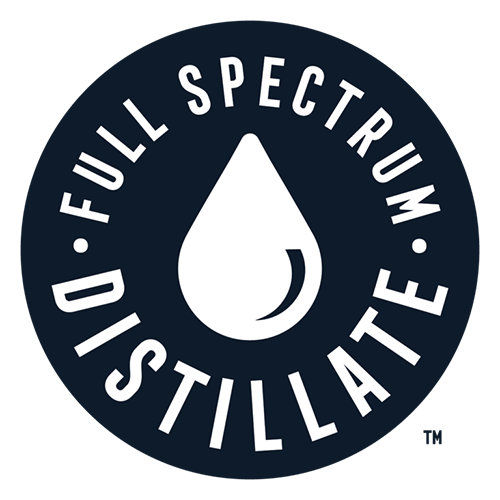 Full spectrum distillate round badge with droplet